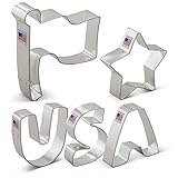 Ann Clark 4th of July Patriotic Cookie Cutter Set - 5 Piece - USA, Flag & Star - Tin Plated Steel
