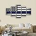 US USA American Flag Military Canvas Print Wall Art Thin Blue Line Home Decor Decals Pictures Poster for Living Room Bedroom Dining Room Office 5 Panel Paintings Framed Ready to Hang (60