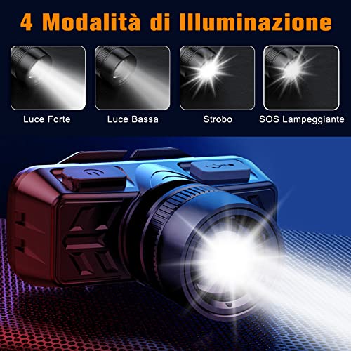 CIRYCASE Torcia Frontale LED, 2023 Aggiornata Lampada Frontale USB Ricaricabile & Zoomabile, Super Luminosa da 600 Lumen con 4 Modalità, Impermeabile e 90° Regolabile per Campeggio, Corsa, Escursioni