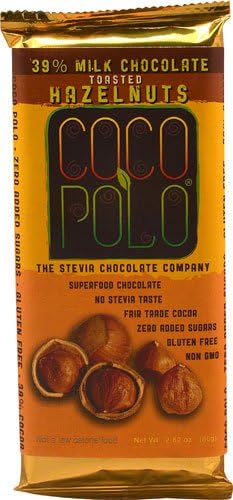 Coco Polo 39% Cocoa Milk Chocolate Bar Sweetened with Stevia Hazelnut -- 2.82 oz - 2 pc