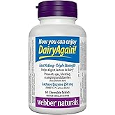 Webber Naturals Dairy Again Lactase Enzyme 250 mg, 60 Chewable French Vanilla Flavour Tablets, Helps Digestion of Lactose in 