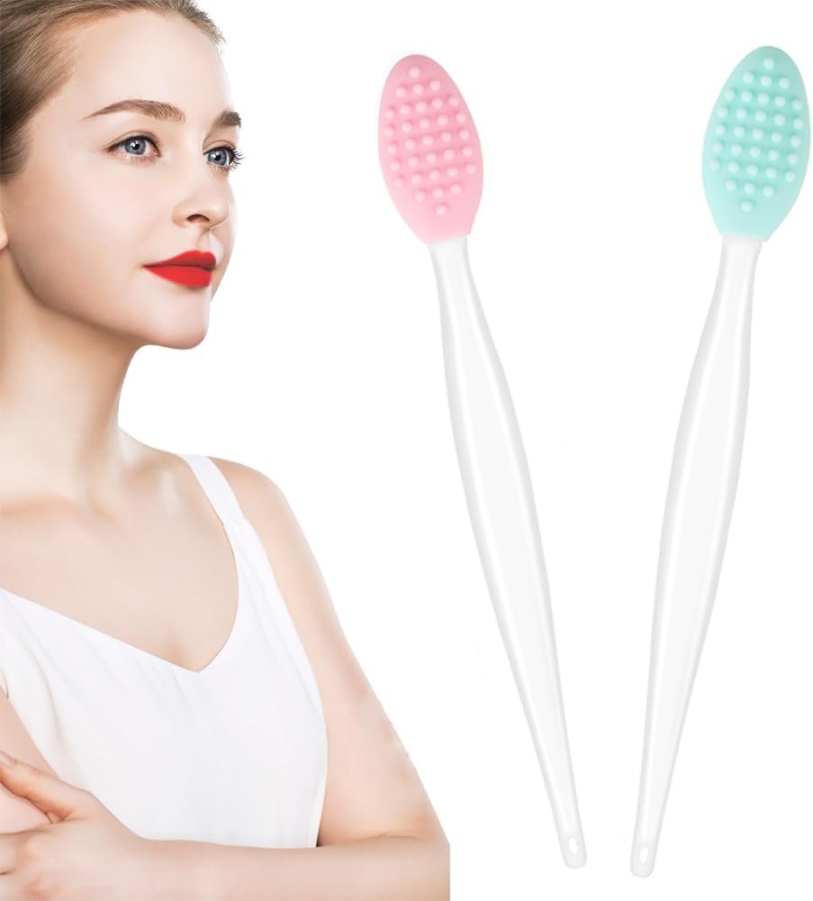 Lip Scrub Brush Scrubber Tool Exfoliator Silicone Exfoliating for Dark Lips (2 pcs, Mix)
