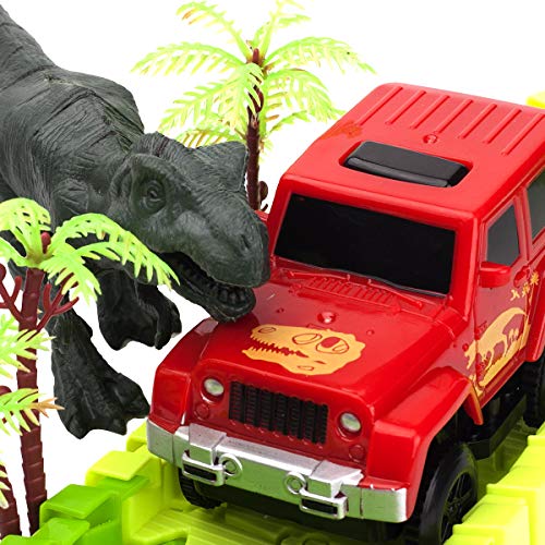 image for COGO MAN Dinosaur Track Race Car Toys, 52 PCS Flexible Train Track Ele