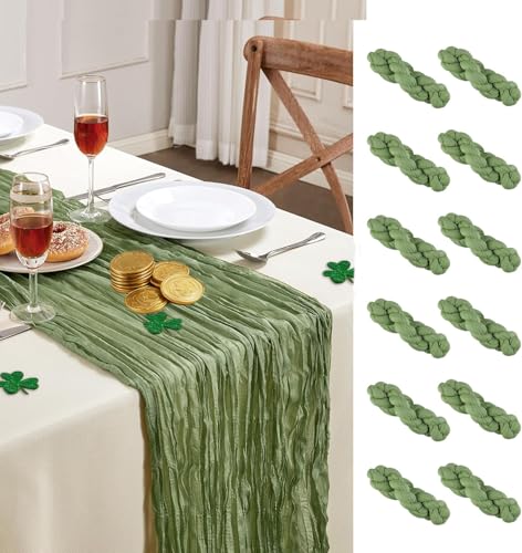 Photo 1 of 12 Pack Sage Green Cheesecloth Table Runner 10FT Long Boho Gauze Table Runner Rustic Sheer Runner for Wedding Bridal Baby Shower Birthday Party Table Decor Home Easter Thanksgiving Decorations