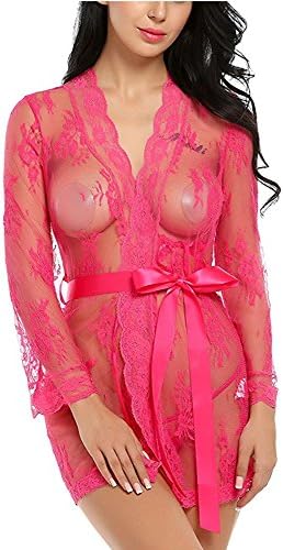 Flesser Women's Lace Kimono Mesh Babydoll Lingerie Robe Nightgown