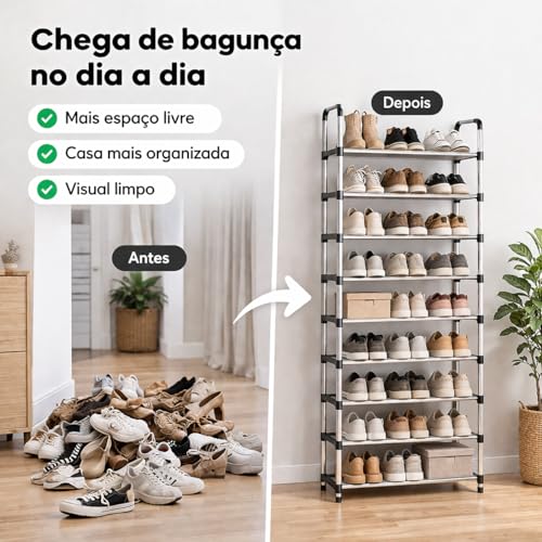 Sapateira Vertical em Alumínio, Preta | 9 Prateleiras, Para 27 Pares
