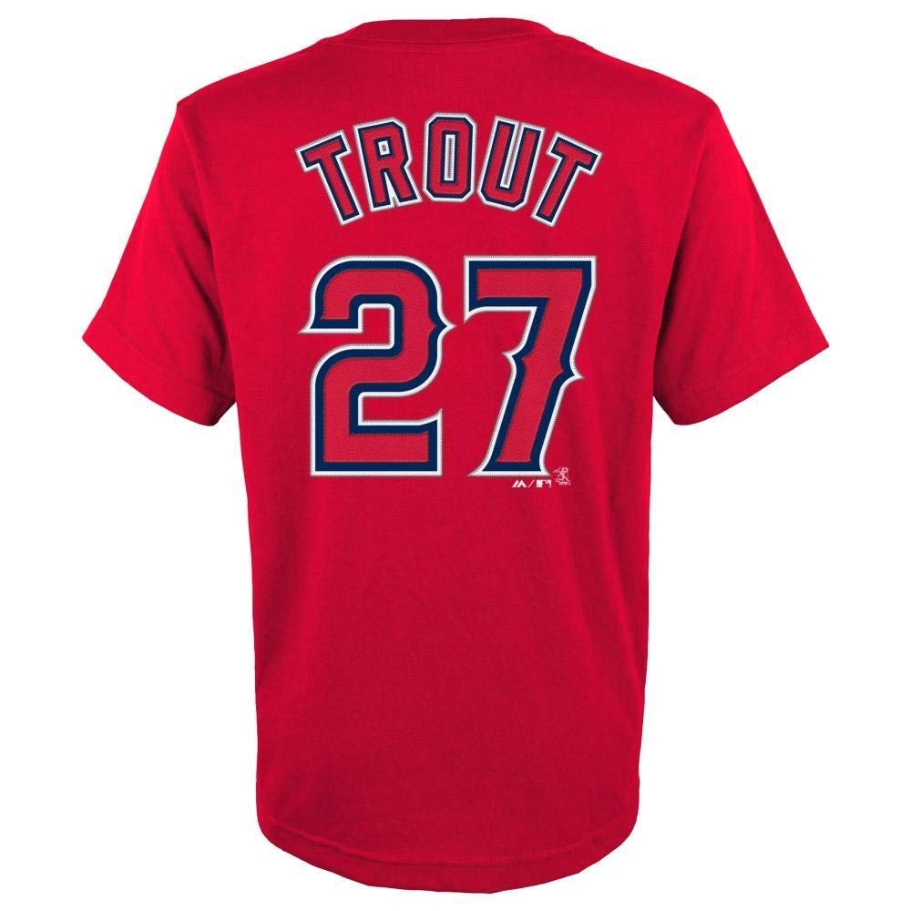 Mike Trout Los Angeles Angels #27 Red Youth Name and Number Jersey T ...