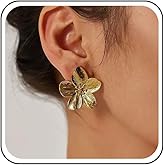 Sttiafay Vintage Large Flower Stud Earrings Big Metal Flower Earrings Statement Floral Petal Earrings Exaggerated Flower Dangle Earrings Jewelry for Women