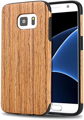 Galaxy S7 Case, Tendlin [Exact-Fit] Natural Wood Back Flexible TPU Silicone Hybrid Slim Case [Wooden Grip] for Samsung Galaxy S7 (Santos Rose Wood)