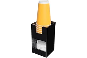 Beego 2-Compartment Cup Holder for Countertop - 2-Tier Black Acrylic Cup Dispenser Coffee Station Paper Cup and Lid Organizer Condiment Storage for Restaurant Breakroom Kitchen Bar Accessories