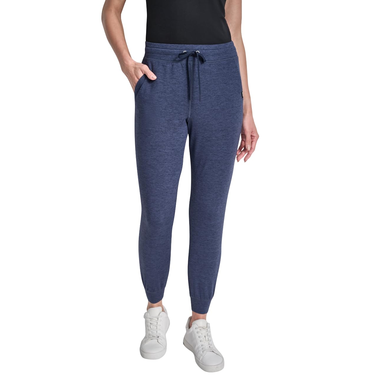 DKNY Women’s High Waist Slim Fit Jogger Sweatpant, Peacoat Spacedye, Small