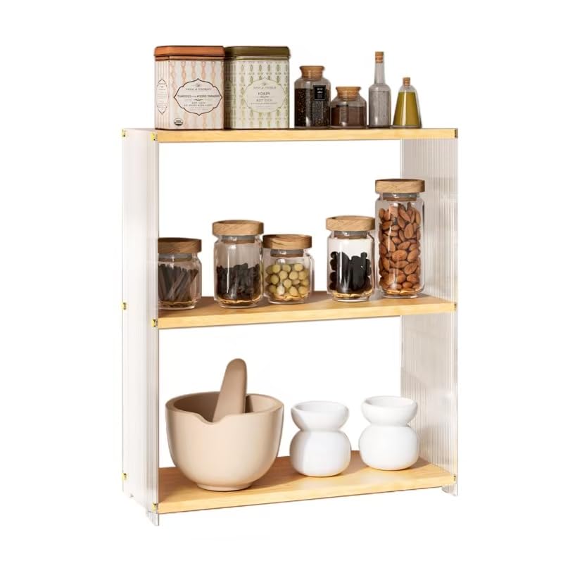 Photo 1 of Fitzkor 3 Tiered Coffee Station Desktop Organizer Office Storage Rack Wood Desk Bookshelf Desk Organizer Kitchen Condiment Shelves (3 Tier)