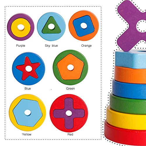 UMTOY Wooden Toys Rainbow Tower Sorting Stacking Rings Building Puzzles