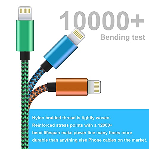 6 Pack [Apple MFi Certified] 3/3/6/6/10/10 FT iPhone Charger MUXA Colorful Nylon Lightning Cable Compatible iPhone 13 mini/13/12/11 Pro Max/XR/XS/X/8/7/Plus/6S/6/SE/5S/iPad