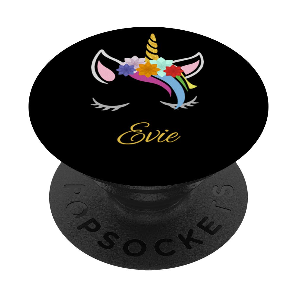 Evie Name Gift - Personalised Dark Unicorn PopSockets PopGrip: Swappable Grip for Phones & Tablets