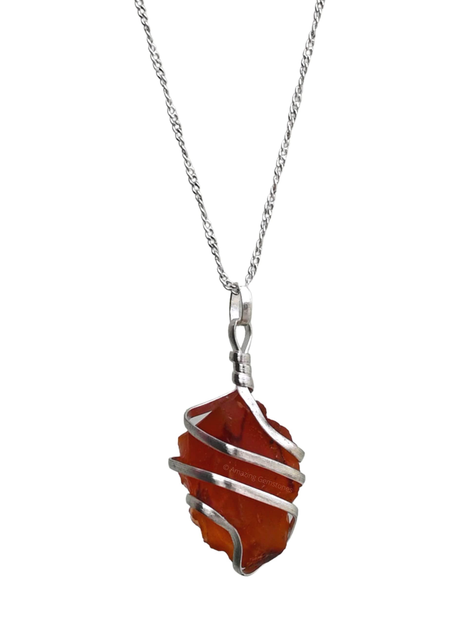 Amazing Gemstone Crystals and Healing Stones Carnelian Necklace - Gold Chain Necklace Pendant - Real Crystal Necklace, 1 Piece, Carnelian, Carnelian