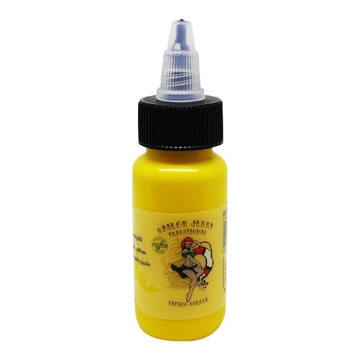 Sailor Jerry Tattoofarbe Echt Gelb 30 ml. Made in GERMANY! Mit Zertifikat! Tätowierfarbe, Tattoo Ink, Vertrieb durch HAN-SEN 