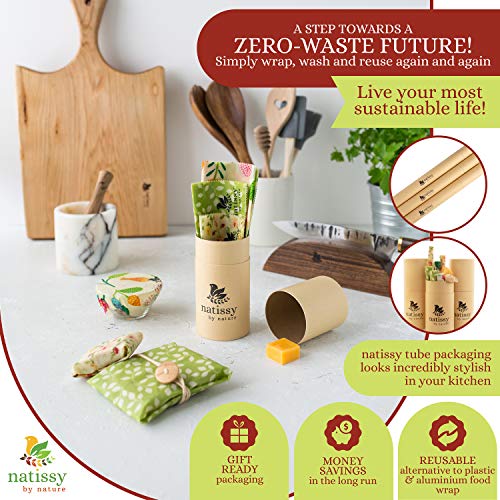 Beeswax Wraps for Food, Set of 6 Organic Bees Wax Paper for Bread, Cheese, Sandwiches; Reusable Bee Wax Wrap for Covering Bowls; Washable Beeswax Paper; Sustainable Beeswax Cloth Cover for Eco Kitchen