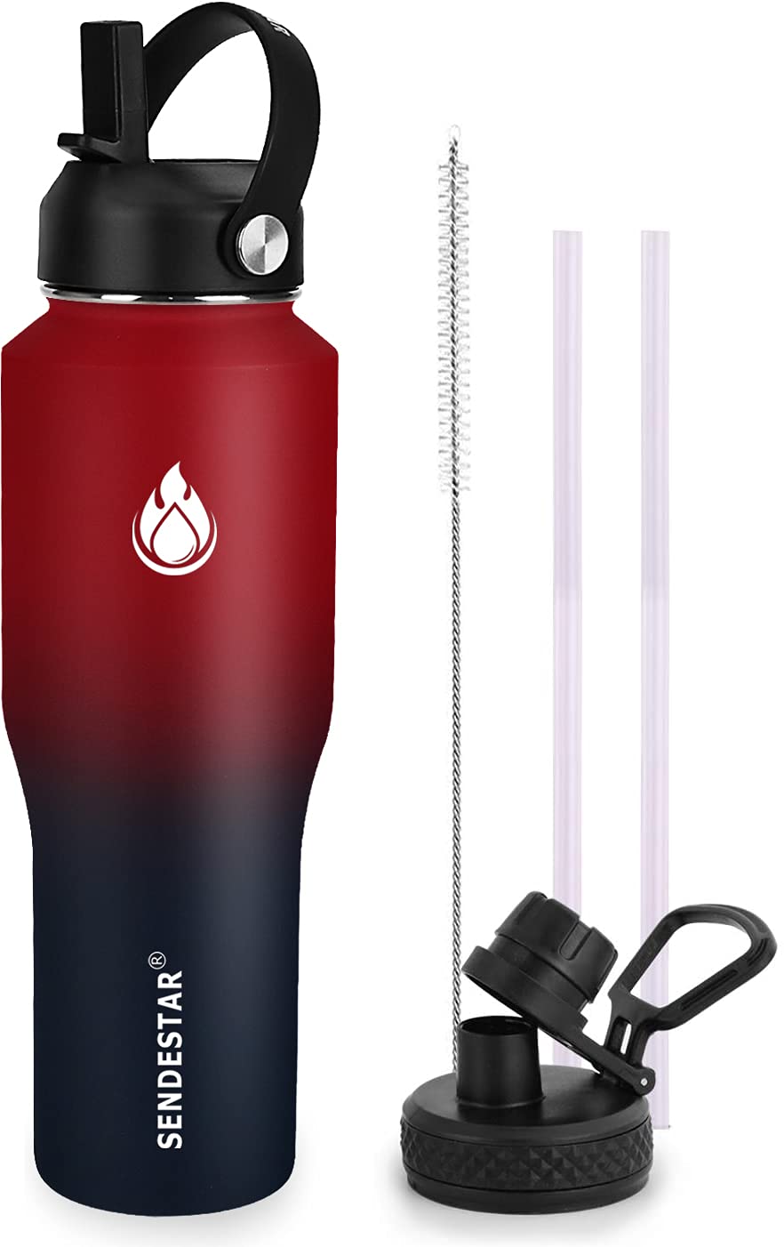 Photo 1 of SENDESTAR 32oz Water Bottle Wide Mouth Stainless Steel Vacuum Insulated Double Wall with 2 Straw Lids Fit in Any Car Cup Holder