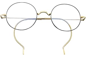 Circleperson Pure Titanium Eyeglasses Vintage round Cable temple Light Weight, Black+gold, 48-21-145 millimeters