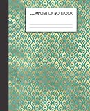 Composition Notebook: Turquoise And Faux Gold Peacock Bird Pattern College Ruled Notebook Lined School Journal