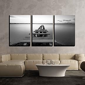 3 Piece Canvas Wall Art - Old Jetty - Modern Home Art Stretched and Framed Ready to Hang - 16"x24"x3 Panels