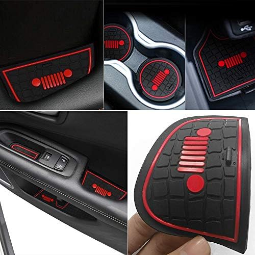 MARCHFA Custom Fit Cup, Door and Center Console Liner Accessories for Compass 2017 2018, Anti-dust Non-Slip Interior Door Mat (Pack of 15) (Red)