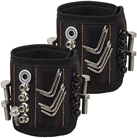 Magnetic Wristband(2 Pack), Aiguozer 5 Rows 10 Powerful Magnets Tools Holster for Holding Screws Nails Drill Bits,Best DIY Magnet Wristband Tool Belt Cuff Bracelet Gift for DIY Handyman Carpenter