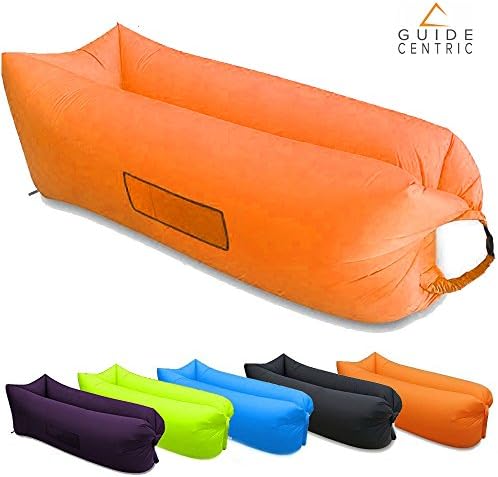 Inflatable Waterproof Air Lounger Laybag for Indoor/Outdoor, Camping, Beach, Park, Pool, and Backyard by Guide Centric (Orange)