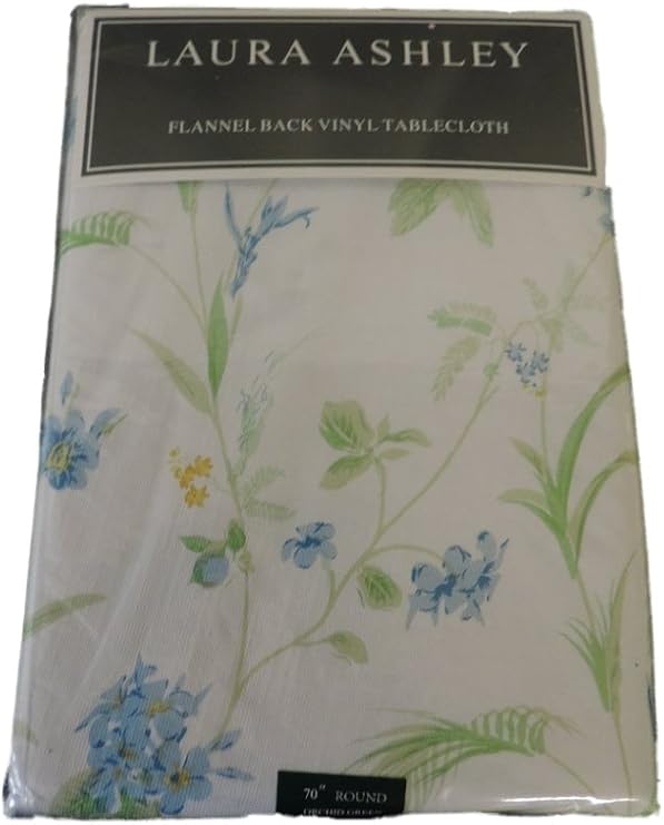 Laura Ashley Vinyl Flannel Back Tablecloth 70" Round Orchid Green