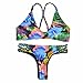 Bikini Factory Women Sexy Floral Print Cross Braided Halter Thong Bikini Swimsuit