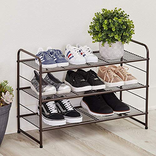 CAXXA 3-Tier Stackable and Expandable Metal Wire Utility Rack Storage for Shoe Household Accessory Organizer Shelf in Entryway Closet Bedroom Kitchen Garage, Bronze