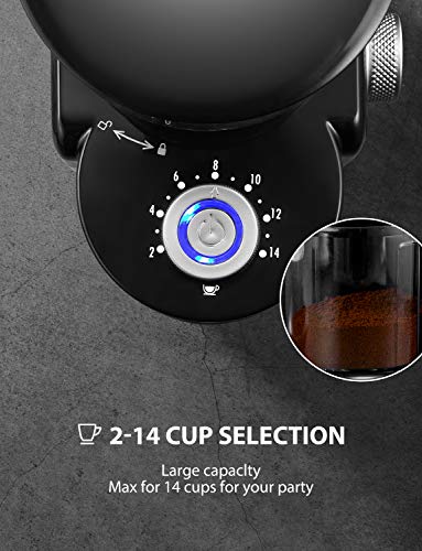 Burr Coffee Grinder, with Large Hopper Electric Burr Mill with 18 Grinding Options for 2-14 Cups, Automatic Burr Grinder for Drip, Percolator, French Press, American, Italian Coffee Makers, TIBEK - Thumbnail 3