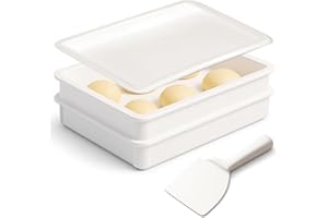 DoughMate® Artisan Kit – 2 Pizza Dough Proofing Trays, 1 Lid, and Dough Scraper – Food Contact Certified, Stackable, Made in USA