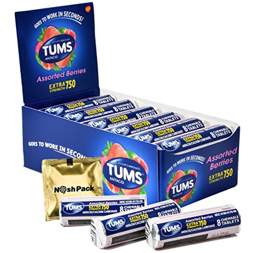 NOSH PACK Tums Antacid Chewable Tablets for Travel, 12 Rolls Extra
