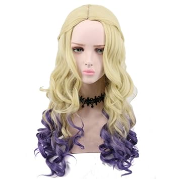 Amazon Com Long Curly Bleach Blonde Gradient Purple Wavy Anime