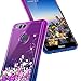 NageBee Case Compatible with Huawei Honor 7X / Huawei Mate SE w/[Full Coverage Tempered Glass Screen Protector] Glitter Liquid Quicksand Waterfall Flowing Sparkle Diamond Girls Cute Case -Purple/Blue