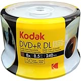 KODAK DVD+R DL 8x 8.5GB 50-Pack Cakebox, White Inkjet Printable