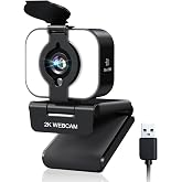 MELCAM 2K Webcam with Light for Streaming and Meetings | PDAF Autofocus, Built-in Microphone, Comes with Privacy Cover, Compatible with Laptop, Desktop, PC, Mac, Zoom, Skype, Meeting