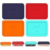 Sophico 3 Cup Rectangle Silicone Storage Cover Lids Replacement for Pyrex 7210-PC Glass Bowls, Container not Included (MIX, 4 Pack)