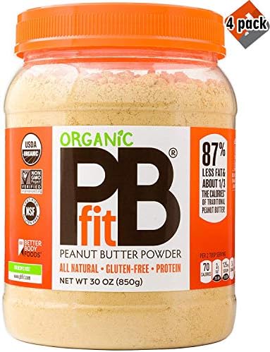 PBfit All-Natural Organic Peanut Butter Powder, Powdered Peanut Spread from Real Roasted Pressed Peanuts, 8g of Protein (30 oz.), 4 Pack