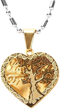Family Tree of Life Necklace, Heart Shape 316L Stainless Steel Pendant - Unique Gifts for Family and Love (gold)