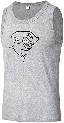Aruiliss Mens Casual Tank Funny Printed Shark Tees (XXL, Gray)