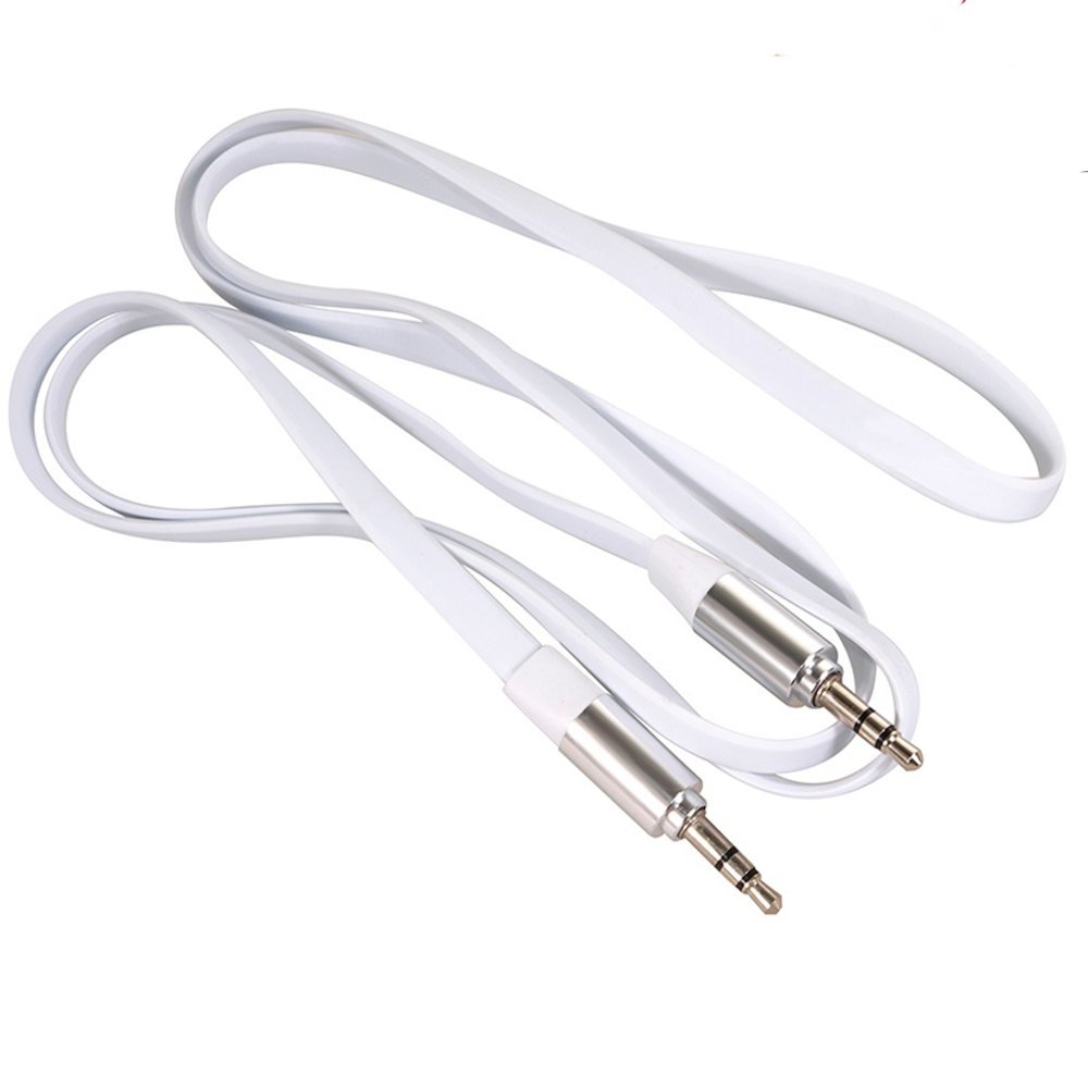 Maclean MCTV Metal Jack - Jack Straight Flat Tangle Free Audio Stereo AUX Cable 1m 2m (1m, White)