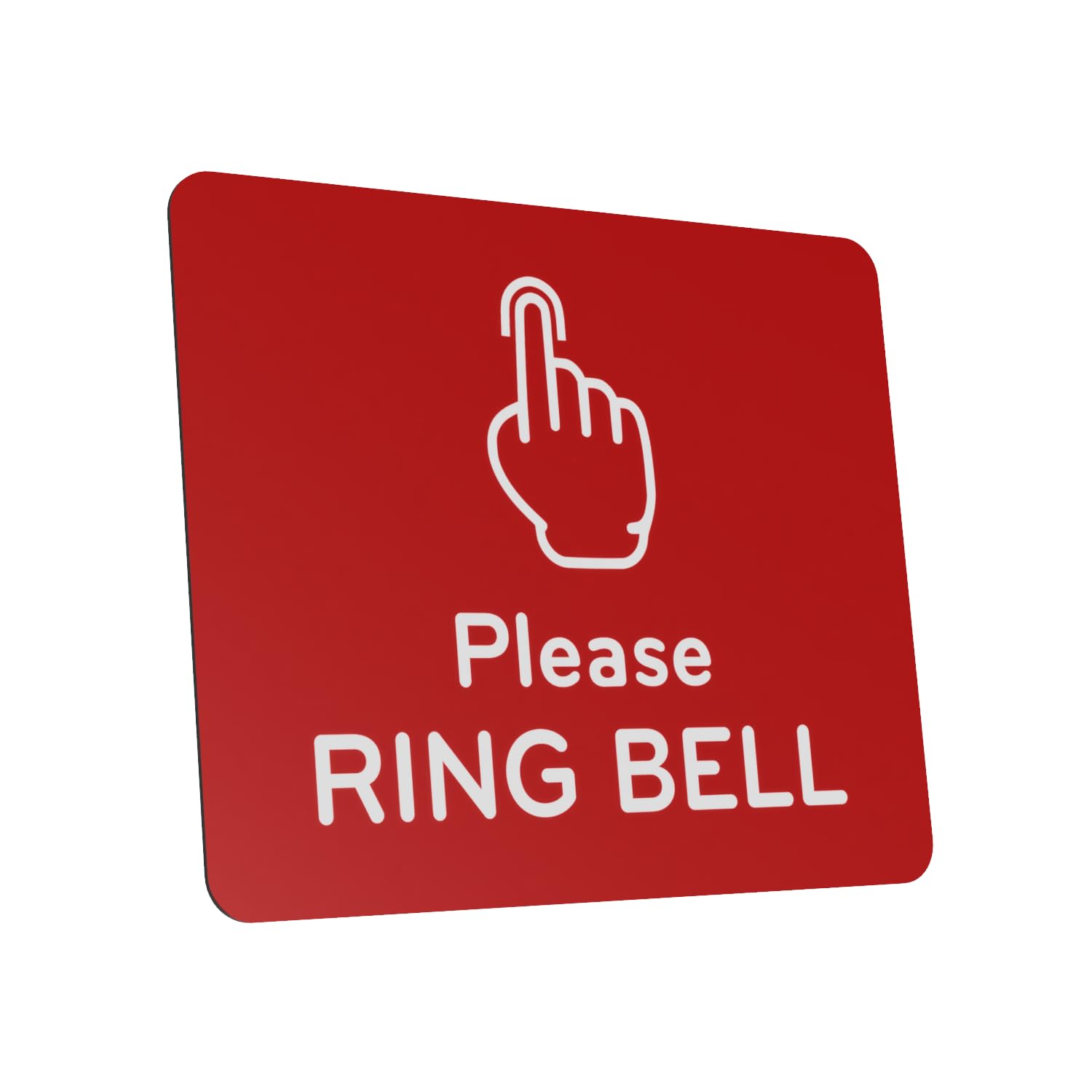 Please Ring Bell Sign Adhesive Sticker Notice - Engraved with Universal Icon Symbol and Text (Size 11.5cm x 9cm) (Red))