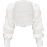 EXARUS Girls Cardigan Teen Open Front Cropped Sweater Long Sleeve Shrug Bolero Ribbed Lightweight Casual Dressy Knit Top