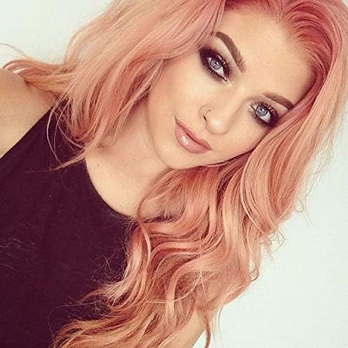 Xiweiya - Rosie Whiteley Heat Resistant Synthetic Lace Front Wig Pink Red Peach, 56 cm