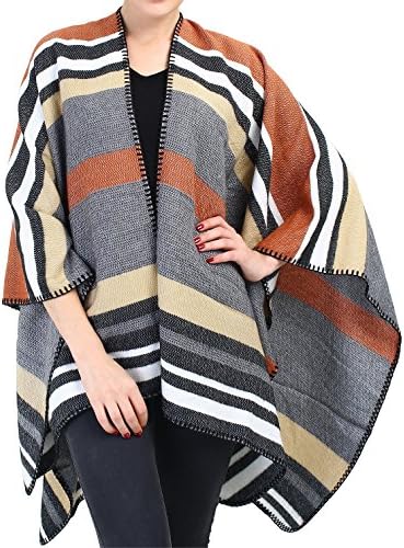 Blanket Scarf Shawl Women Poncho Cape - Ecoinway Wool Blended Cardigans Multi Blanket Scarf Knit Open Front Sweater Poncho Topper Neckline Stripe Poncho Cape