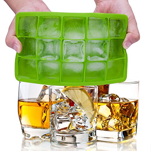 Lot de 2 bacs à glaçons en silicone approuvé par la FDA, 15 glaçons par plateau, idéal pour le whisky, les cocktails et toutes les boissons – Vert