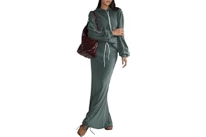 EXLURA Women 2 Piece Outfits Fall Airport Long Sleeve Hoodies Matching Long Skirt Dress Sweatsuits Lounge Sets Winter 2025